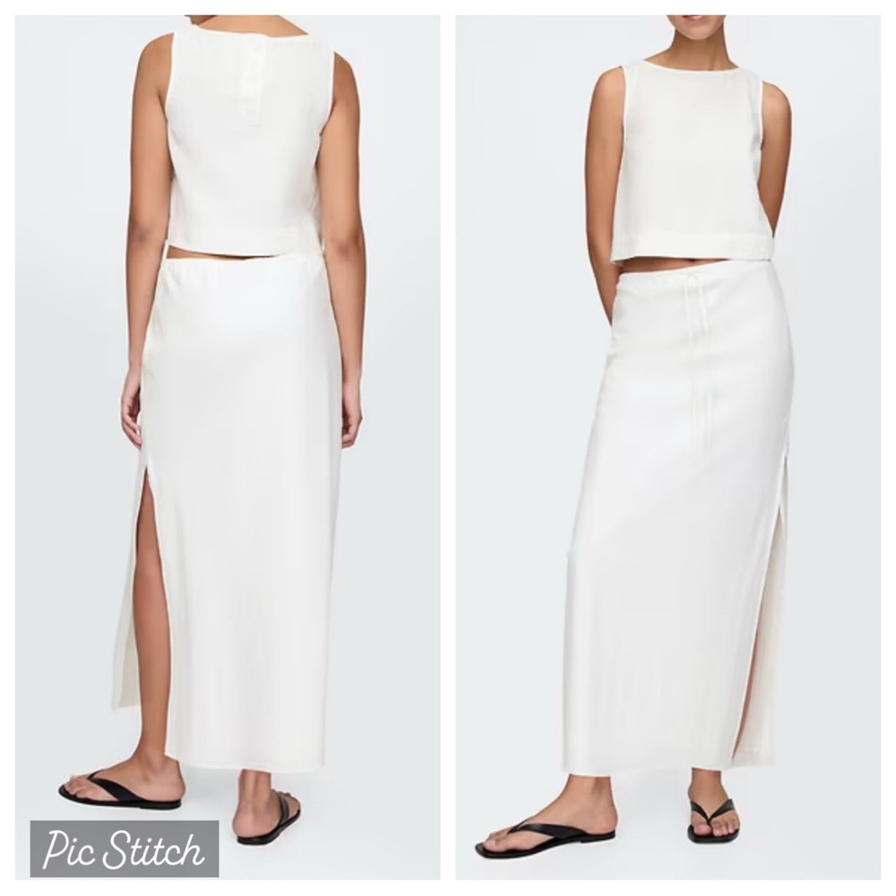Gap Linen Blend Midi Skirt xs & Crop Tank s Off White Set